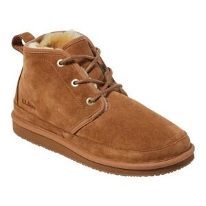 LL Bean Wicked Good Suede Shearling Lined Chukka Boots Tan Brown Lace Up NEW